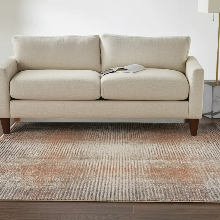 5' X 8' Ivory Taupe And Pink Abstract Area Rug