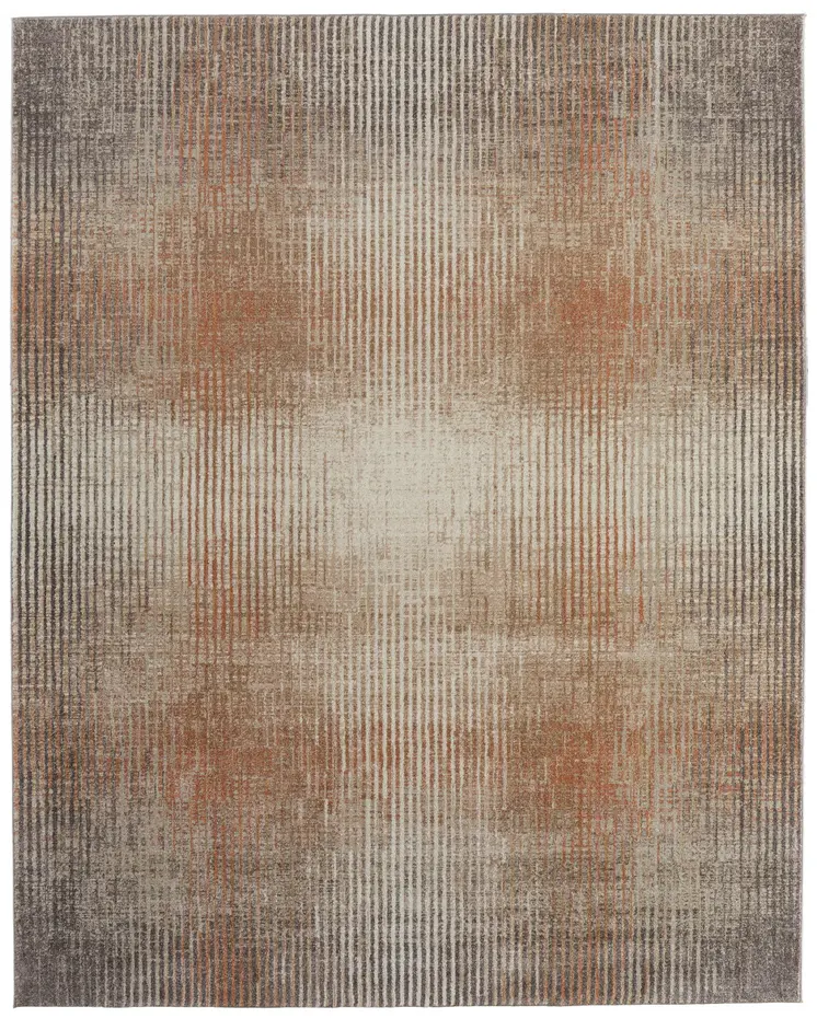 5' X 8' Ivory Taupe And Pink Abstract Area Rug
