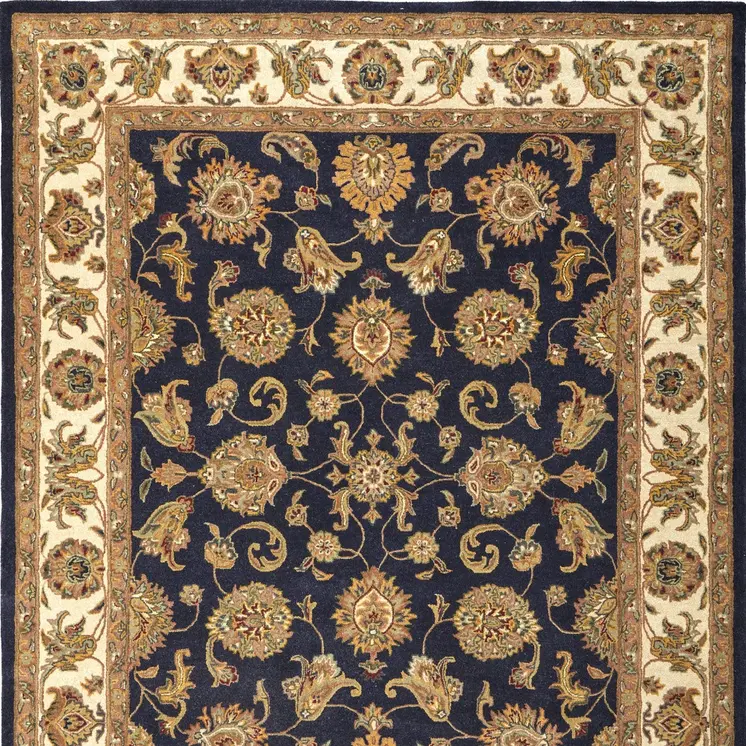 5' X 8' Blue Tan And Gold Oriental Hand Tufted Area Rug