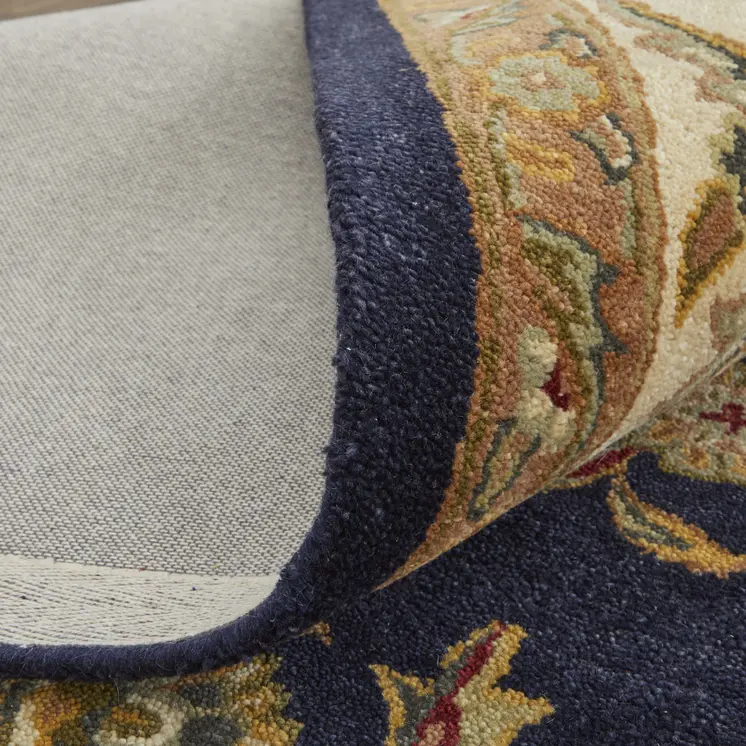 5' X 8' Blue Tan And Gold Oriental Hand Tufted Area Rug