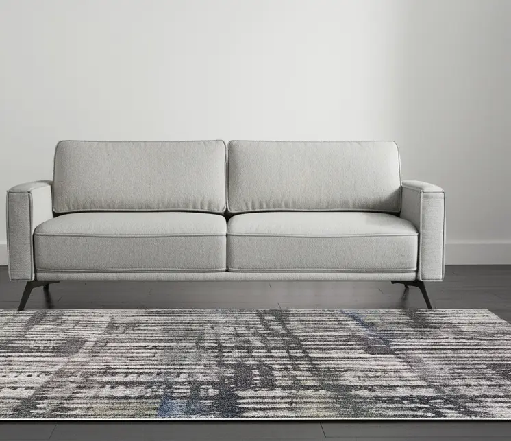 5' X 8' Gray Black And Ivory Abstract Distressed Area Rug