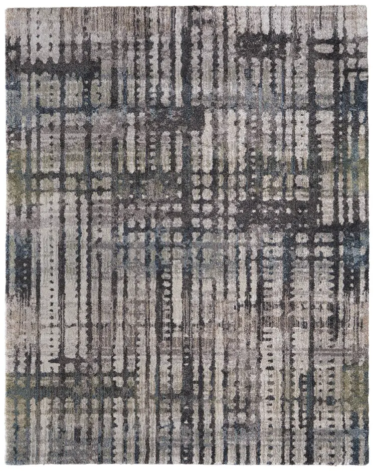 5' X 8' Gray Black And Ivory Abstract Distressed Area Rug