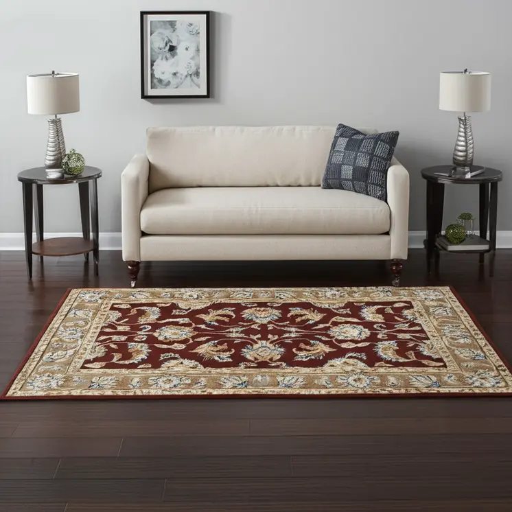 5' X 8' Red Tan And Ivory Oriental Hand Tufted Area Rug
