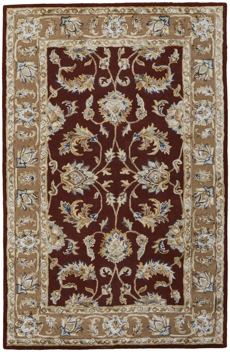 5' X 8' Red Tan And Ivory Oriental Hand Tufted Area Rug