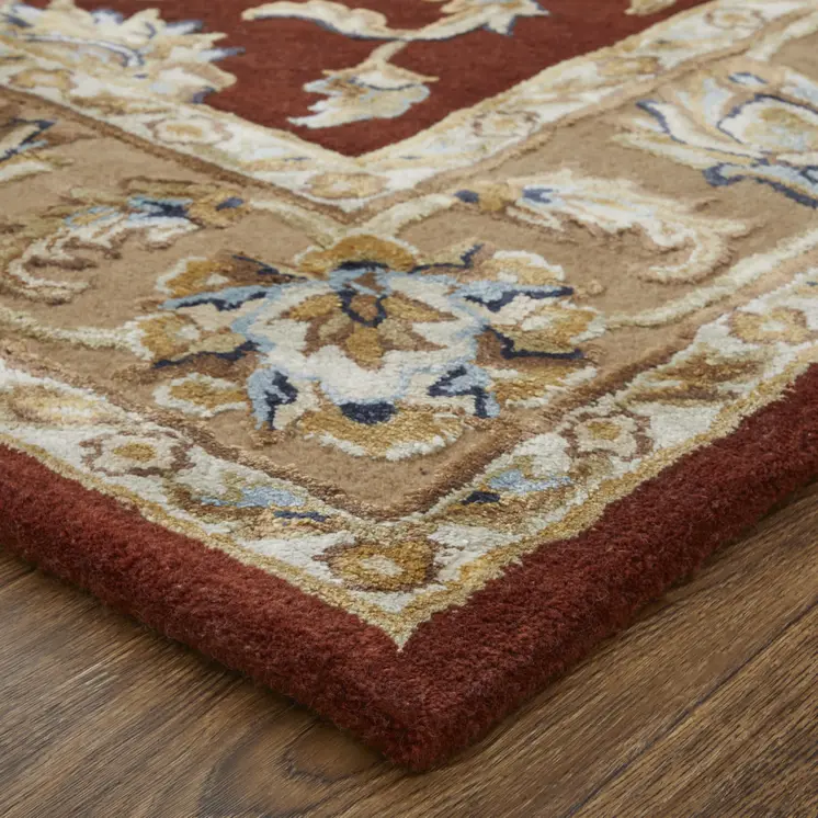 5' X 8' Red Tan And Ivory Oriental Hand Tufted Area Rug