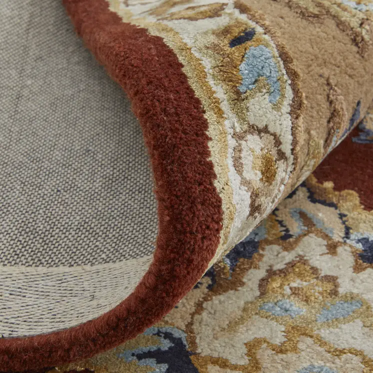 5' X 8' Red Tan And Ivory Oriental Hand Tufted Area Rug