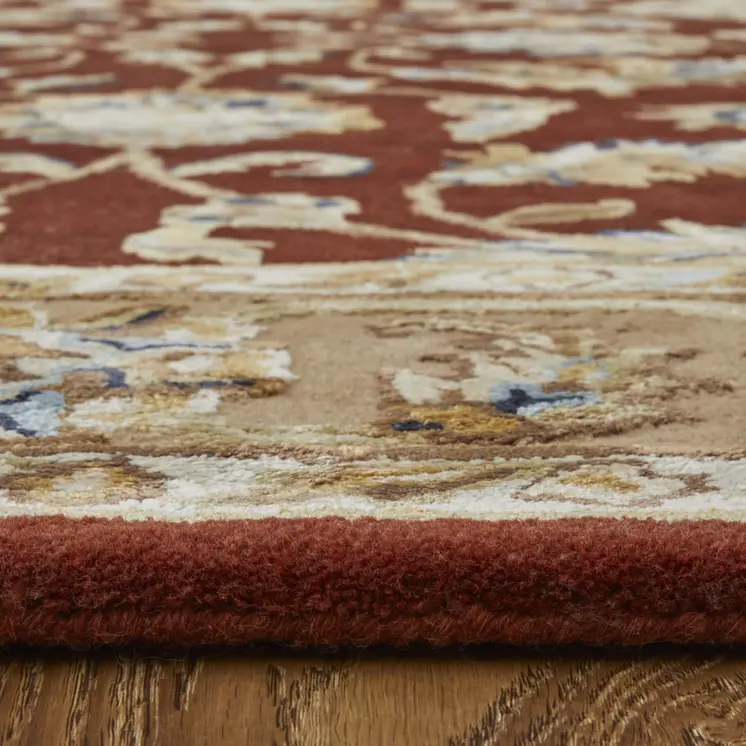 5' X 8' Red Tan And Ivory Oriental Hand Tufted Area Rug