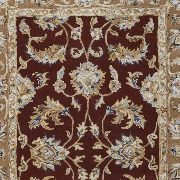 5' X 8' Red Tan And Ivory Oriental Hand Tufted Area Rug