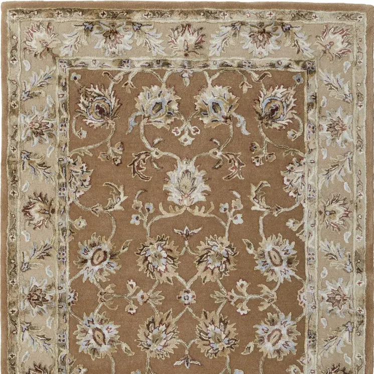 5' X 8' Tan And Ivory Floral Hand Tufted Area Rug