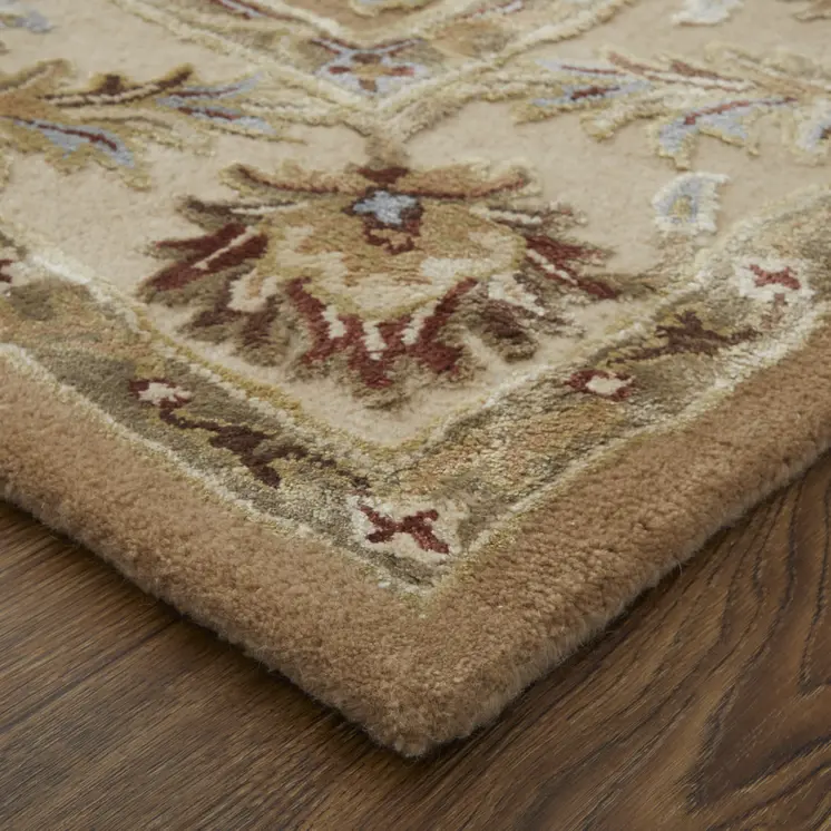 5' X 8' Tan And Ivory Floral Hand Tufted Area Rug