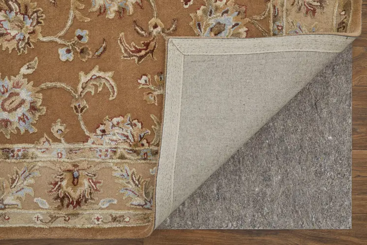 5' X 8' Tan And Ivory Floral Hand Tufted Area Rug