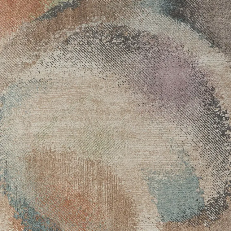 5' X 8' Brown Tan And Blue Abstract Distressed Area Rug