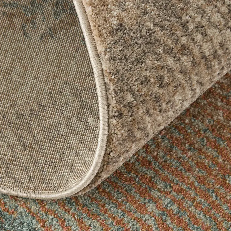 5' X 8' Brown Tan And Blue Abstract Distressed Area Rug