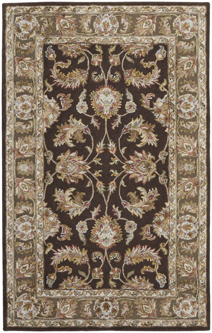 5' X 8' Brown Tan And Ivory Oriental Hand Tufted Area Rug