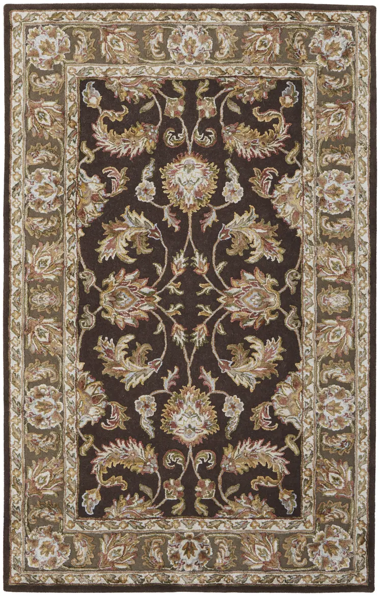 5' X 8' Brown Tan And Ivory Oriental Hand Tufted Area Rug