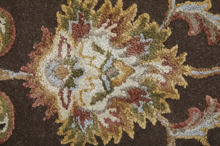 5' X 8' Brown Tan And Ivory Oriental Hand Tufted Area Rug