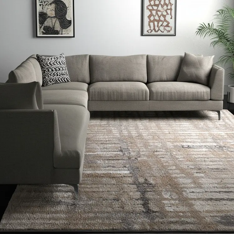 7' X 10' Brown Tan And Ivory Abstract Distressed Area Rug