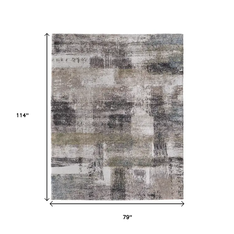 7' X 10' Gray Taupe And Ivory Abstract Distressed Area Rug