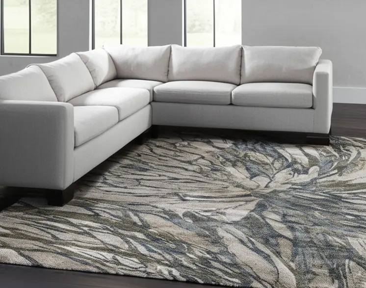7' X 10' Gray Green And Ivory Abstract Area Rug