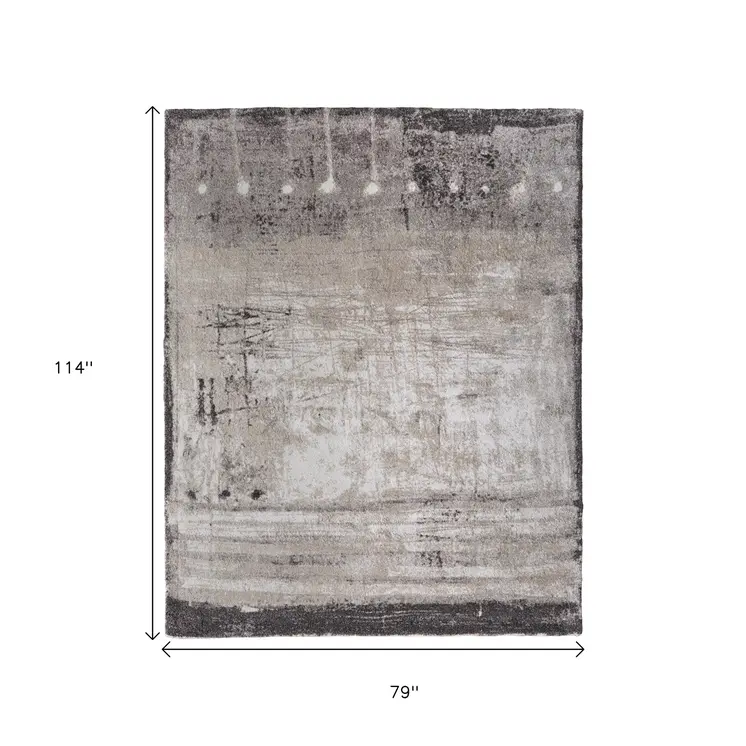 7' X 10' Gray Ivory And Taupe Abstract Distressed Area Rug