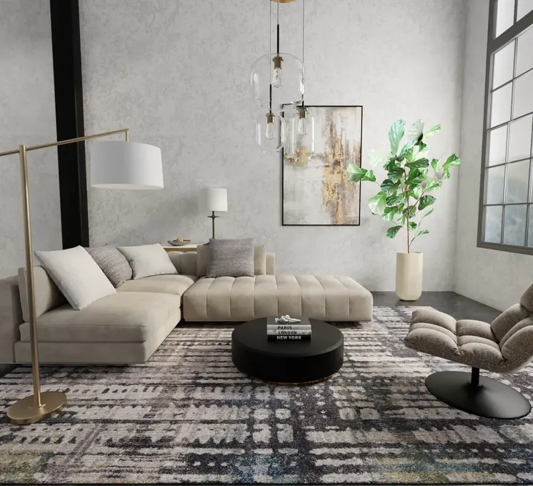 7' X 10' Gray Black And Ivory Abstract Distressed Area Rug