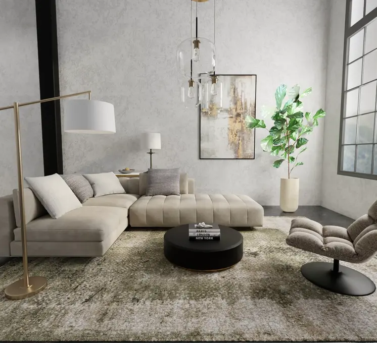 7' X 10' Green And Tan Abstract Distressed Area Rug
