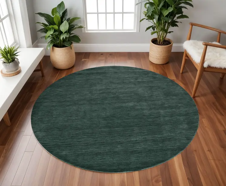8' Green Hand Woven Round Rug