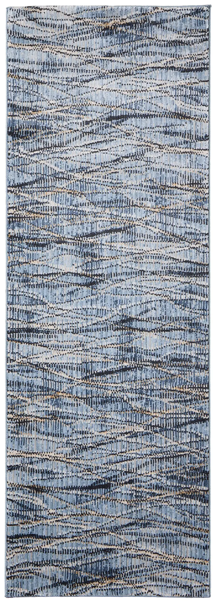 8' Blue Ivory And Tan Abstract Runner Rug