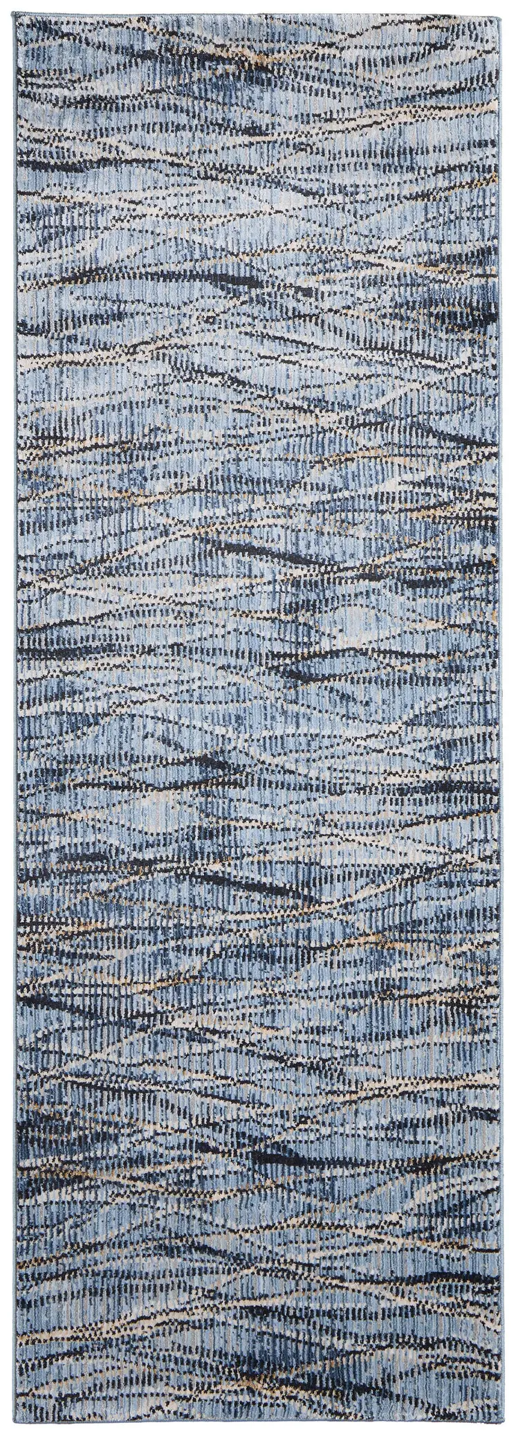 8' Blue Ivory And Tan Abstract Runner Rug
