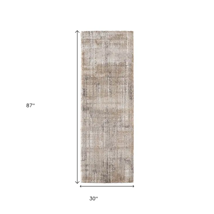 8' Brown Tan And Ivory Abstract Distressed Runner Rug