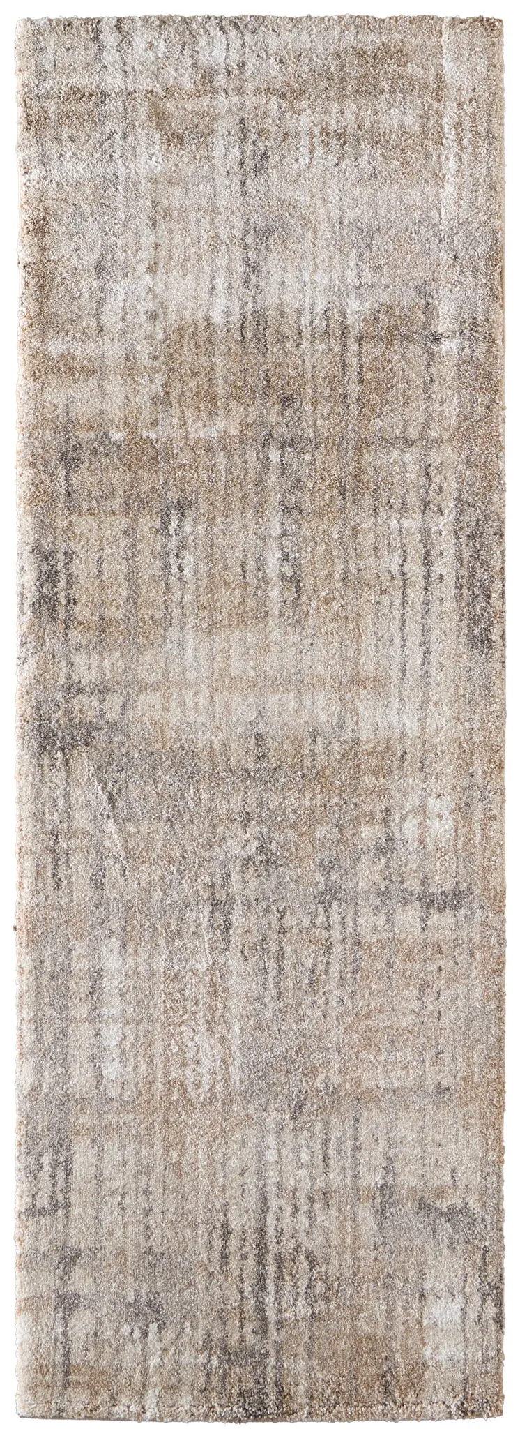 8' Brown Tan And Ivory Abstract Distressed Runner Rug