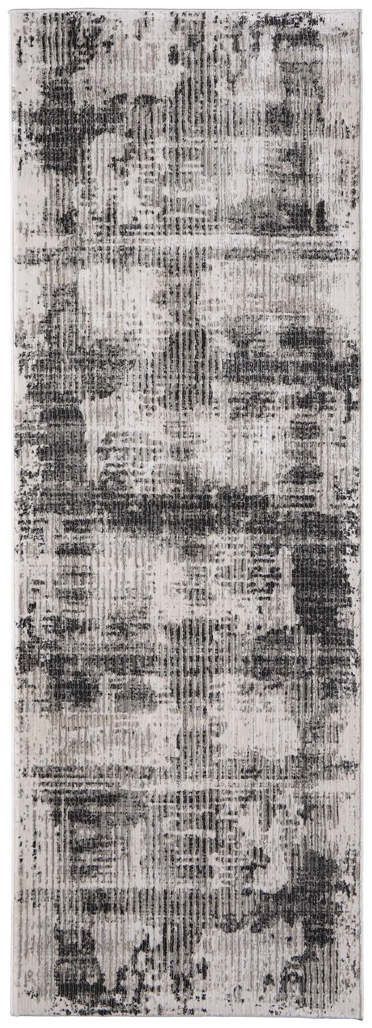 8' Gray And Ivory Abstract Runner Rug