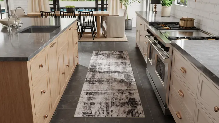8' Gray And Ivory Abstract Runner Rug