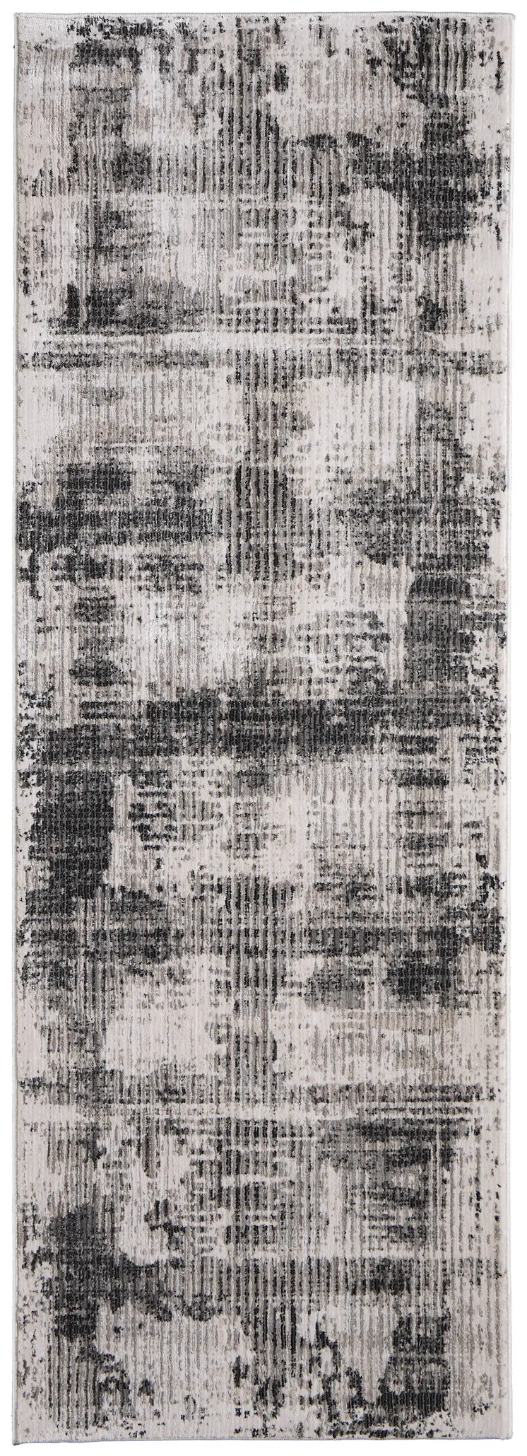 8' Gray And Ivory Abstract Runner Rug