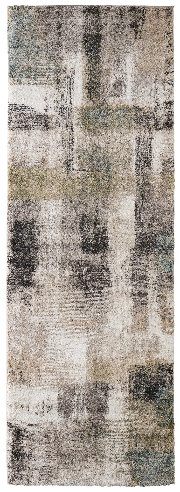 8' Gray Taupe And Ivory Abstract Distressed Runner Rug