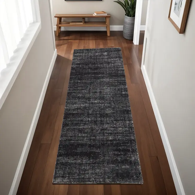 8' Black Silver And Gray Runner Rug