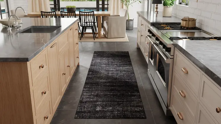 8' Black Silver And Gray Runner Rug