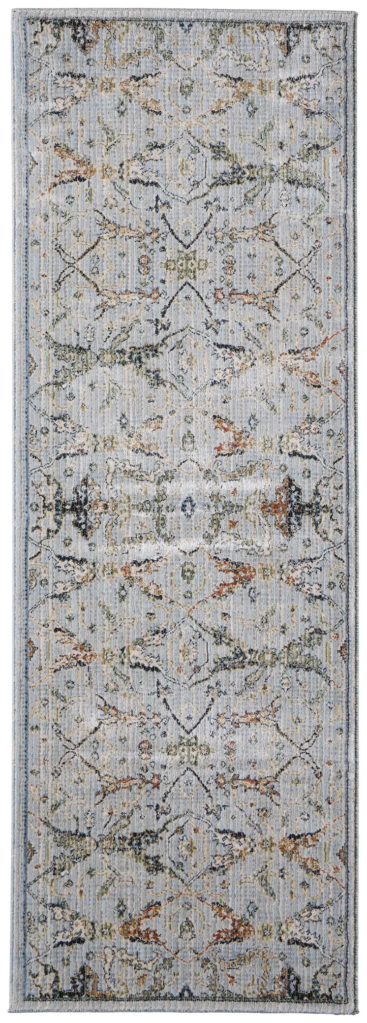 8' Blue Green And Ivory Floral Runner Rug