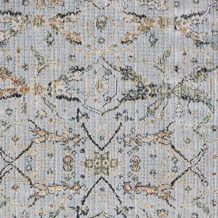 8' Blue Green And Ivory Floral Runner Rug