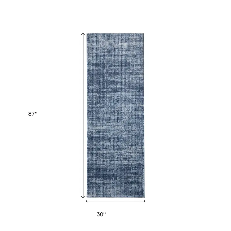 8' Blue And Silver Runner Rug