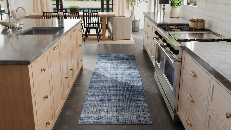 8' Blue And Silver Runner Rug