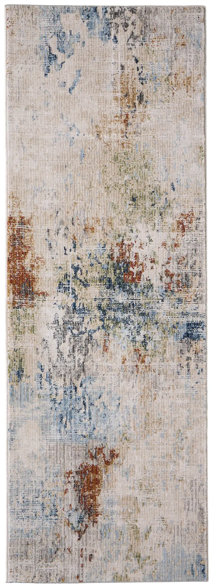 8' Ivory Blue And Red Abstract Runner Rug