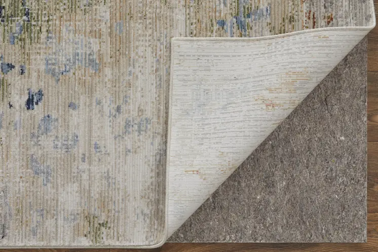 8' Ivory Blue And Red Abstract Runner Rug