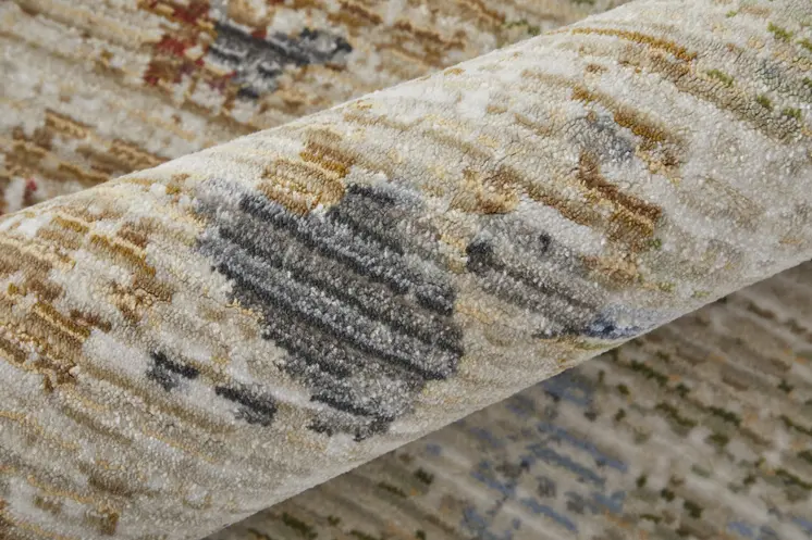 8' Ivory Blue And Red Abstract Runner Rug