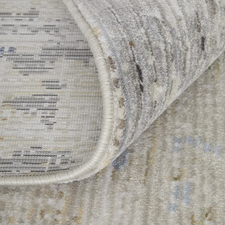 8' Ivory Blue And Red Abstract Runner Rug