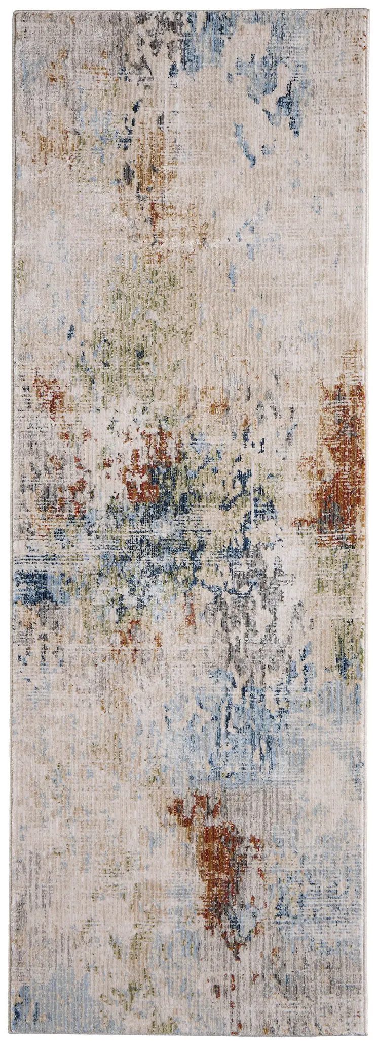 8' Ivory Blue And Red Abstract Runner Rug