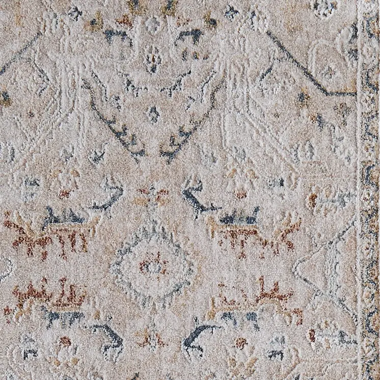 8' Taupe Ivory And Blue Abstract Distressed Runner Rug With Fringe