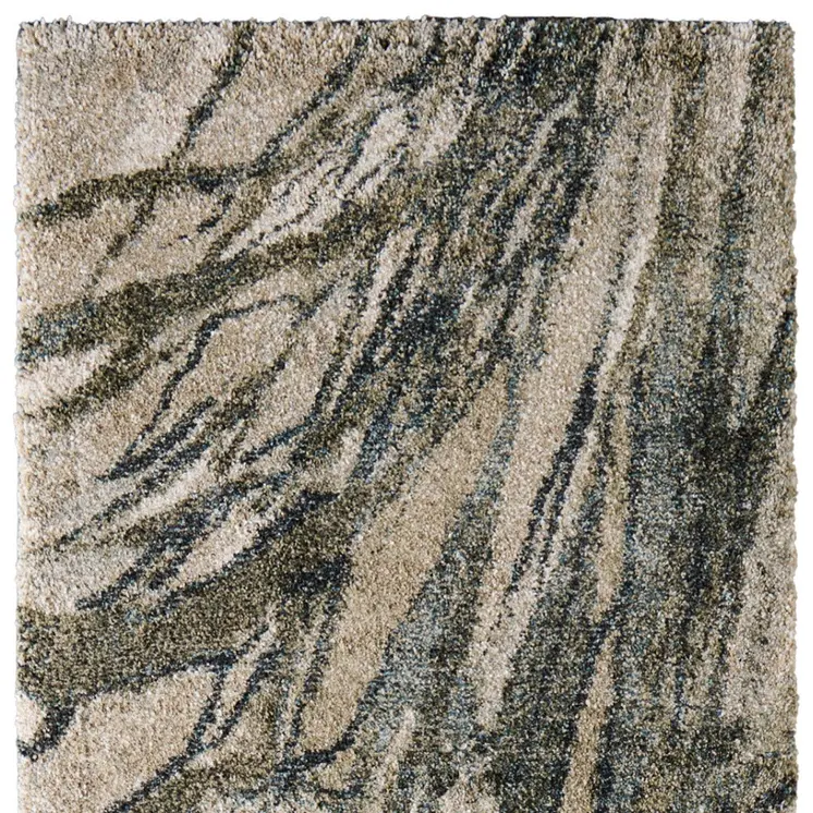 8' Gray Green And Ivory Abstract Runner Rug