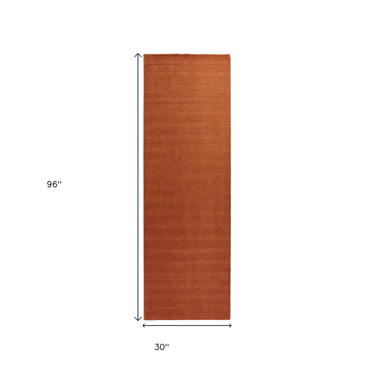 8' Orange Hand Woven Runner Rug