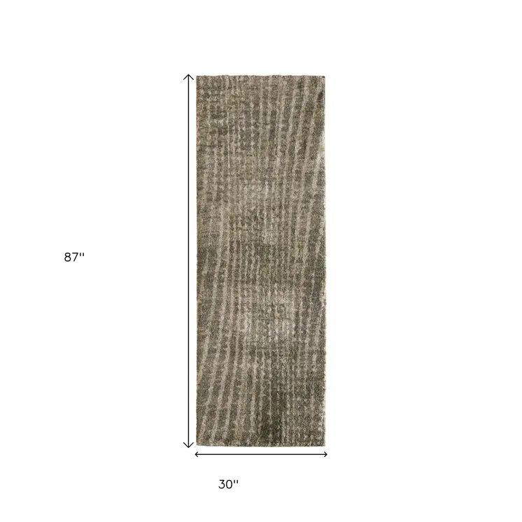 8' Green And Tan Abstract Runner Rug